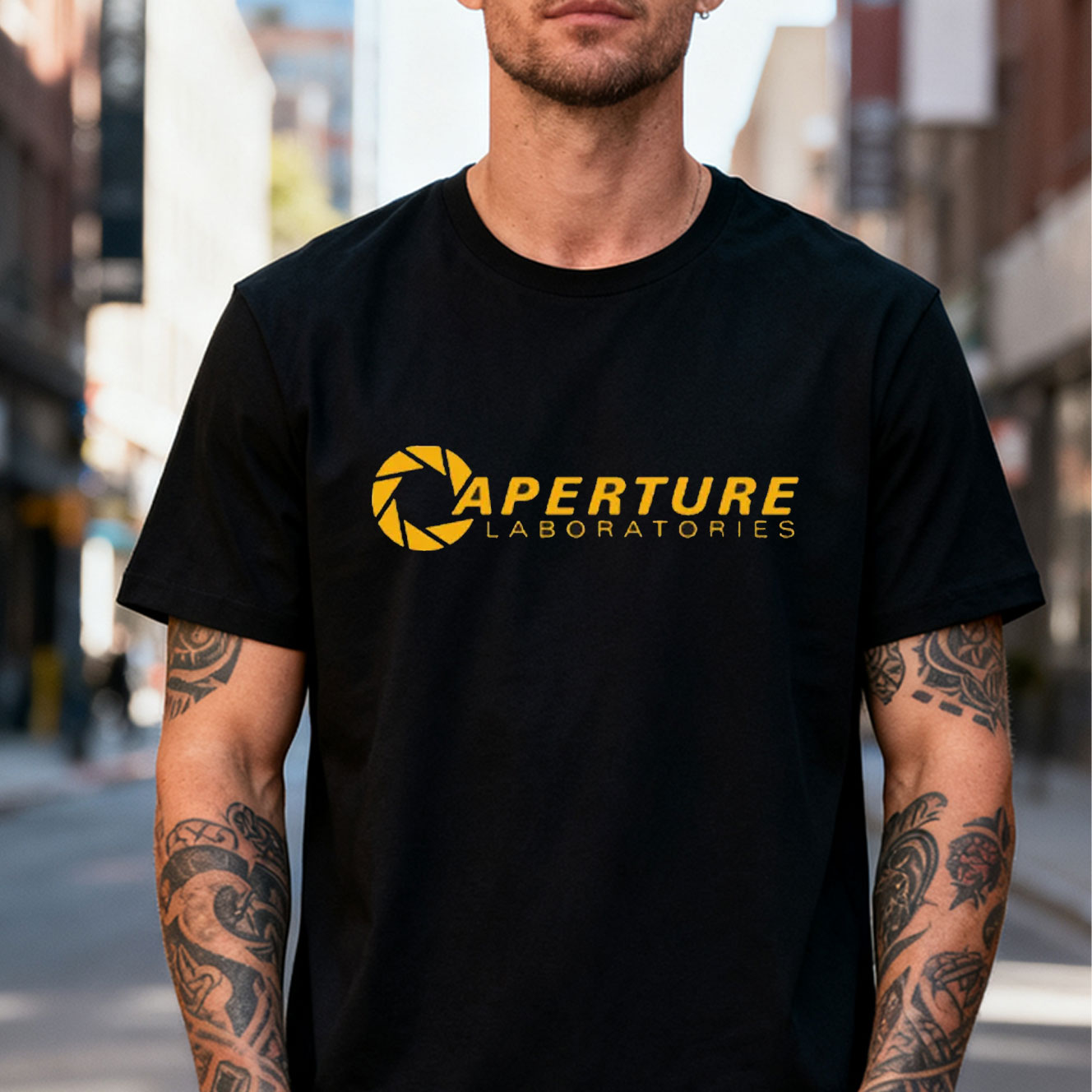 Retro Gaming Logo - 남성용 면 티셔츠 Aperture Laboratories 티셔츠