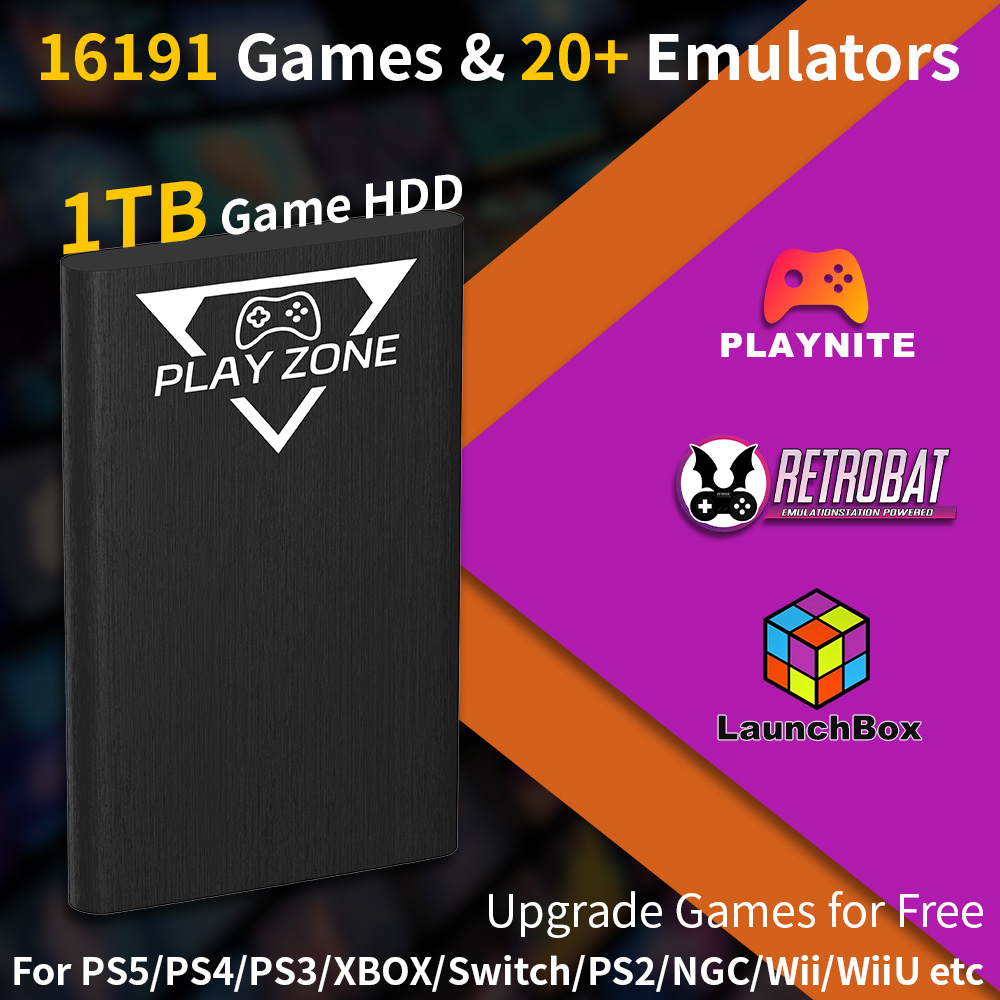 Retro Gaming Zone - 플레이존 1TB 휴대용 게임용 HDD (PS5/PS4/XBOX/PS3/스위치/PS2