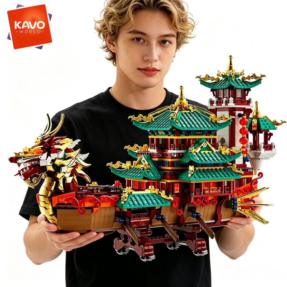 Retro Gaming Lego - KAVOWORLD 2453피스 드래곤 보트 조립 블록