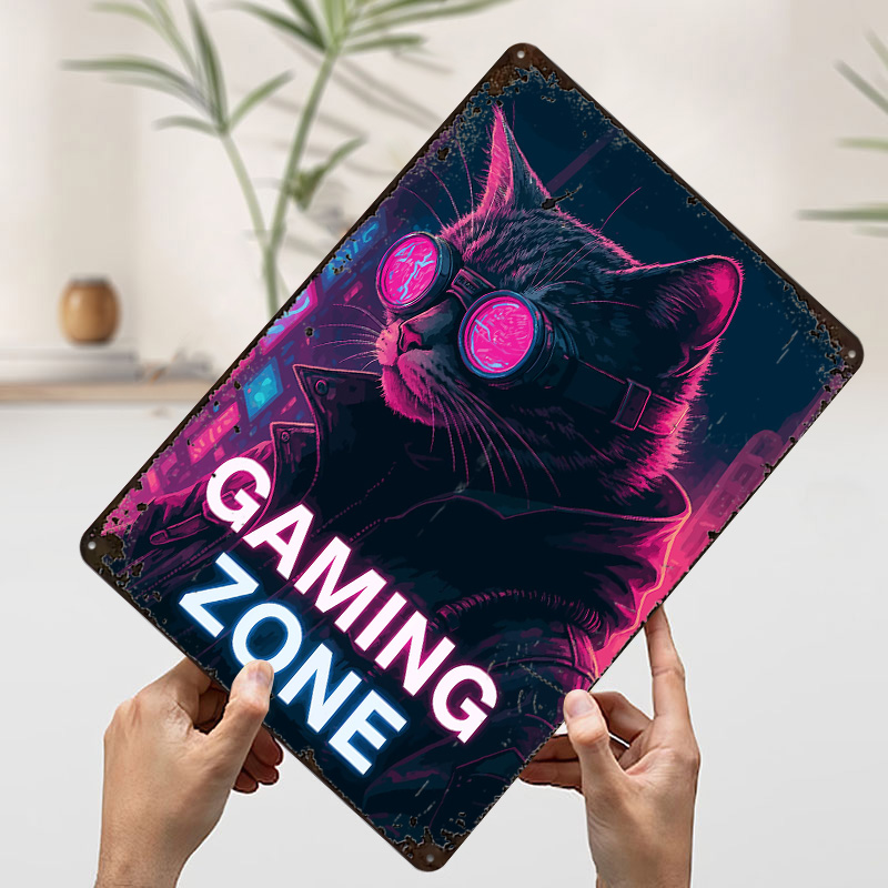 사이버 펑크 고양이 게임 존 틴 플라크 포스터 맞춤형  - Retro Gaming Zone 리뷰 및 가격